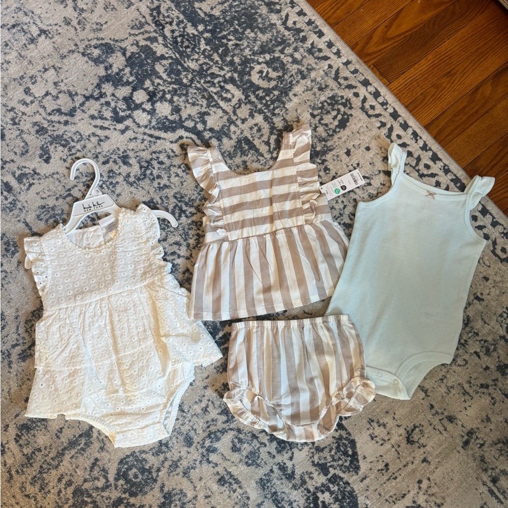 Baby Girl Romper and Dress Set - Cream and Tan